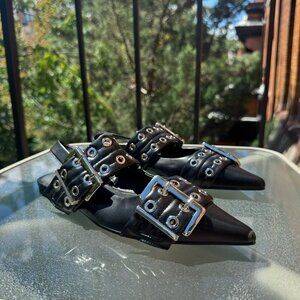 New Free People x Jeffrey Campbell Lilly Buckle Debb Slingback Flats Black 8